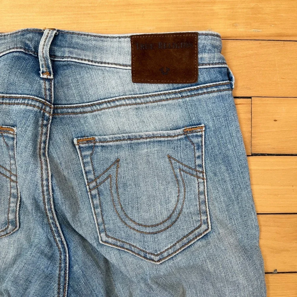 True Religion Halle Mid Rise Super Skinny Distressed Jeans Light Wash Blue 26 - Picture 10 of 11